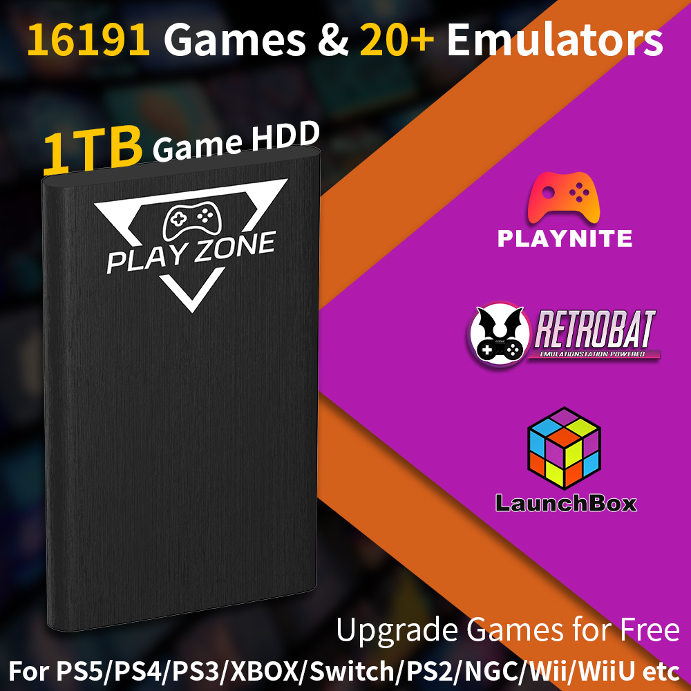 Retro Gaming Play Zone - Play Zone 1TB ポータブルゲーミングHDD PS5/PS4/XBOX/PS3/Switch/PS2対応 80種類以上のエミュレータ搭載