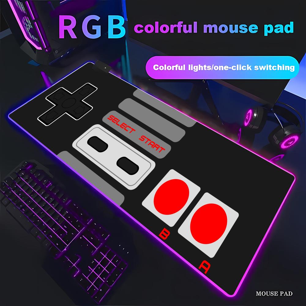 Retro Gaming Desk - RGB レトロゲームコントローラー大型マウスパッド HD 滑り止めラバーベース洗える XXL デスクマット、ゲーム用の精密エッジ付き